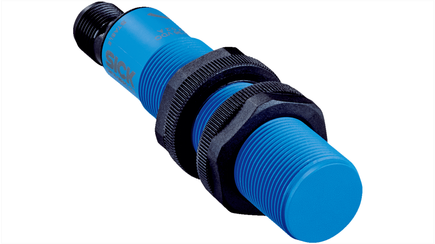 Sensore di prossimità cilindrico Sick CM18-08BNP-EC1, NPN, tecnologia capacitiva, M18 x 1, IP68, gamma di rilevamento 3,8 mm.