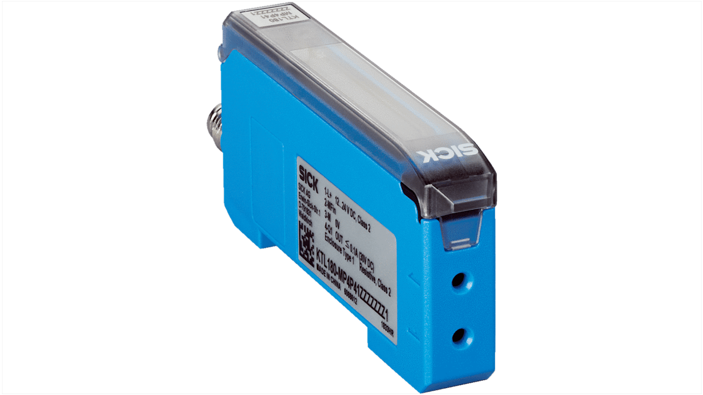Sensore di contrasto Sick KTL180-MP4P41ZZZZZ, uscita PNP, grado di protezione IP50, connettore M8 a 4 pin.