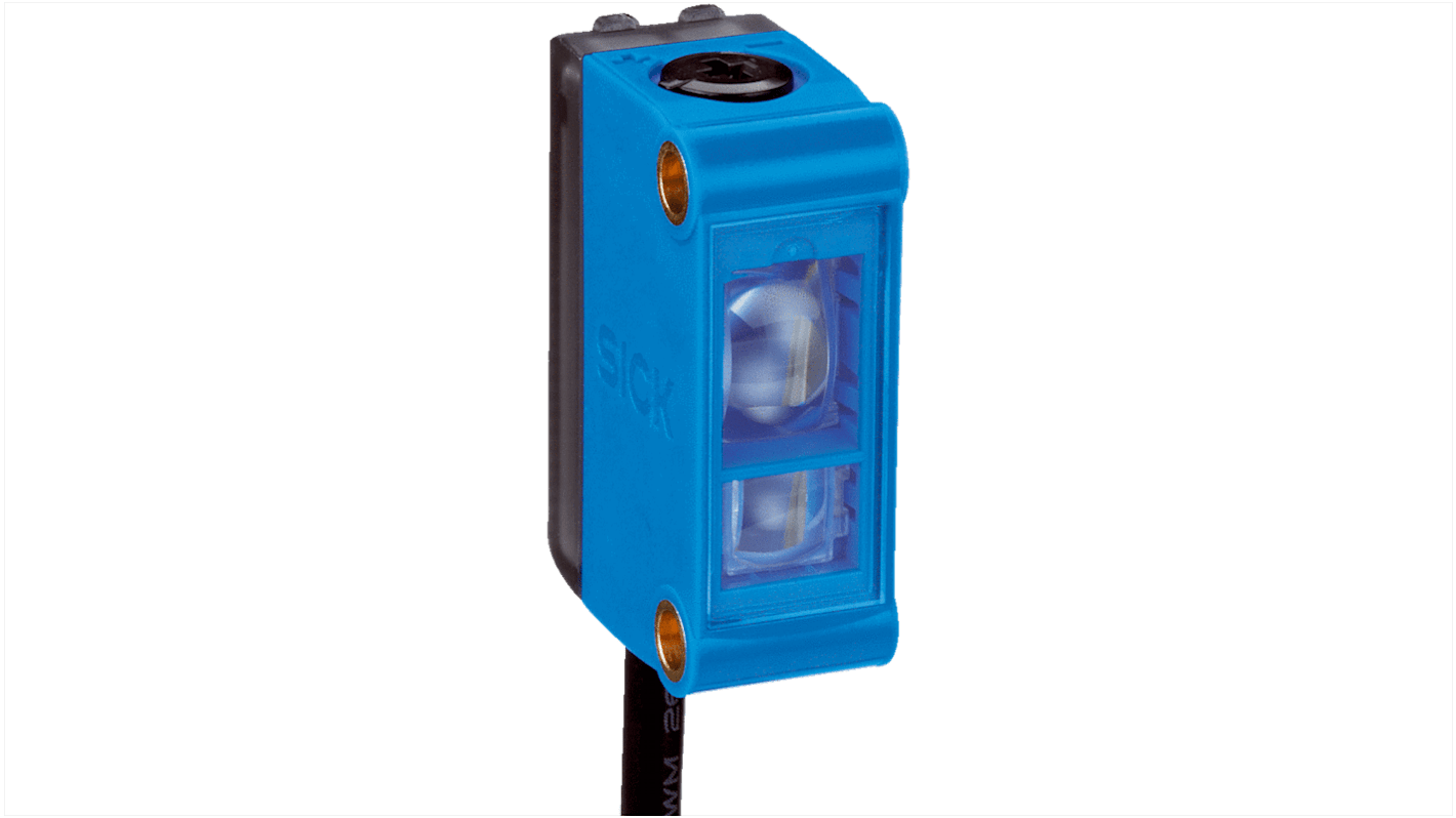 Sensore di contrasto Sick KTM-MB31112P, rilevamento 12,5 mm, uscita NPN/PNP, grado di protezione IP67.