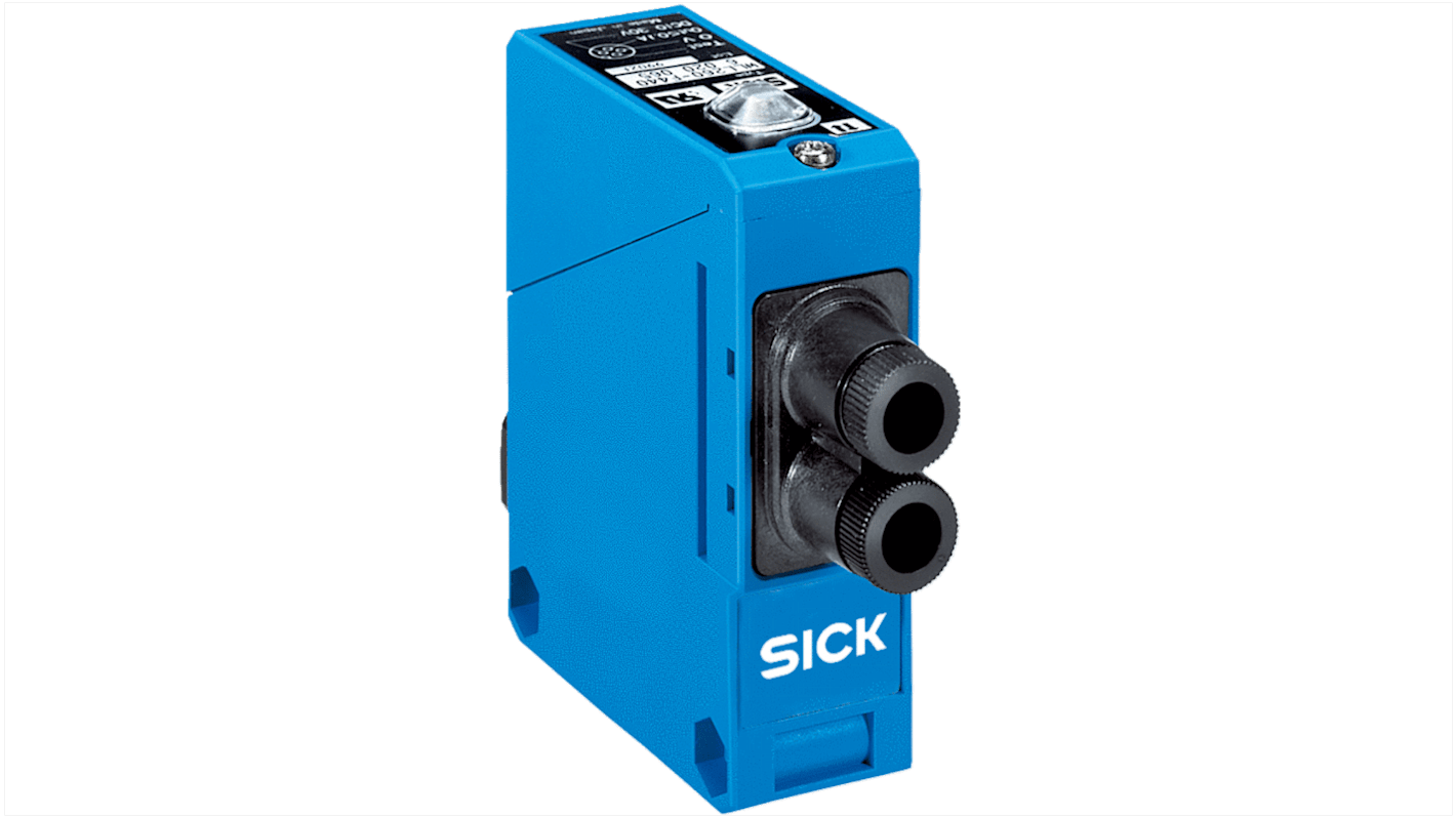Sensore fotoelettrico a fibra ottica Sick WLL260-S240, alimentazione 12-240 V, grado di protezione IP66, dimensioni 25 x 77,8 x 63 mm.