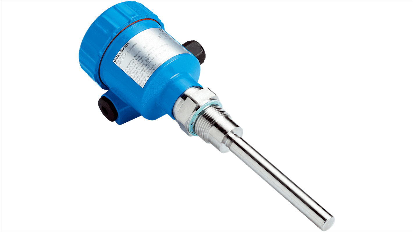 Interruttore di livello a vibrazione Sick LBV311-XXAGCRKMX, filettatura G1, montaggio verticale/orizzontale, corpo in plastica e acciaio inox.