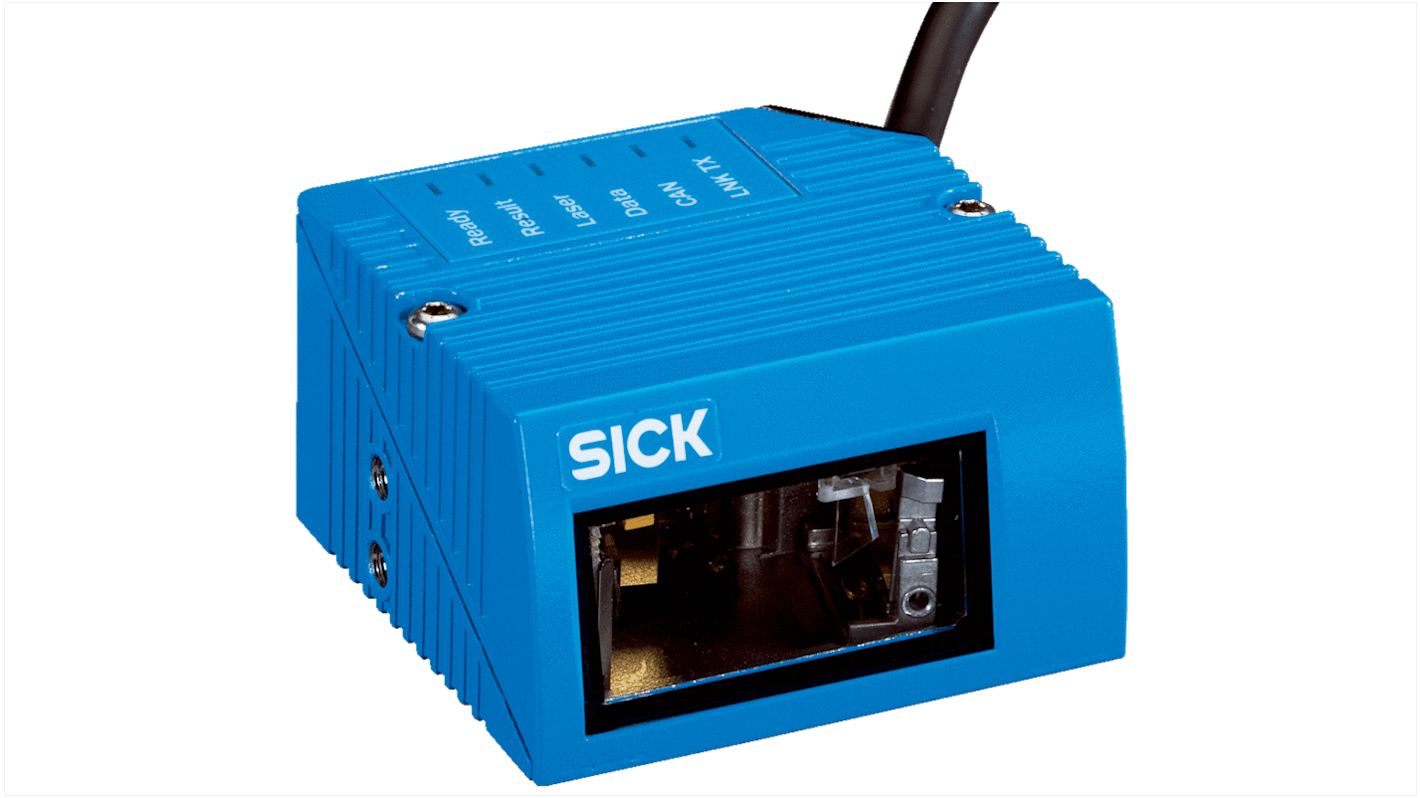 Lettore codici a barre Sick CLV622-0000, tecnologia laser, distanza di lettura 200 mm, interfacce Ethernet e PROFINET, dimensioni 61 x 66 x 38 mm.