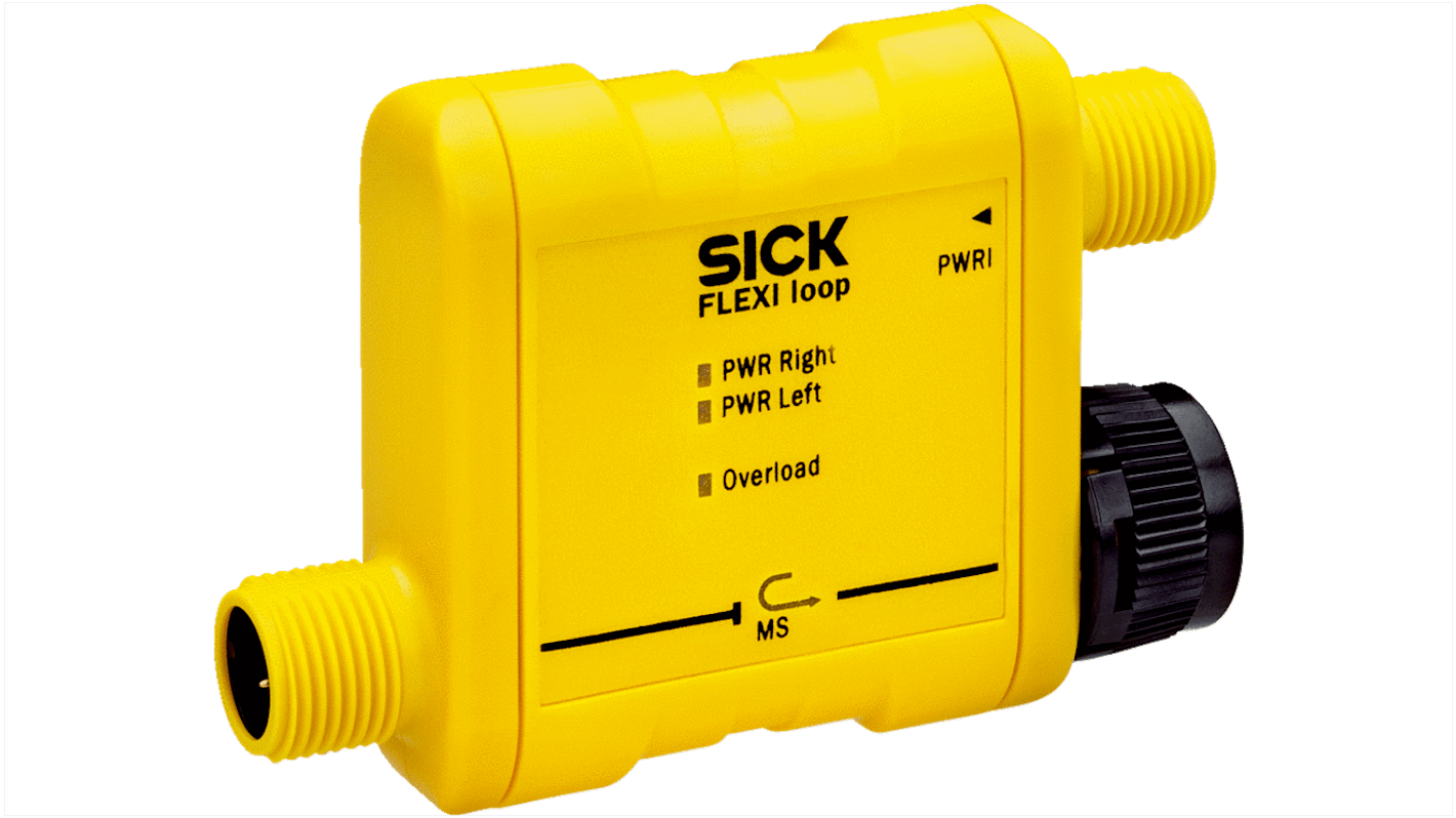 Modulo alimentazione Sick FLA-PWRI00001 per Flexi Loop, 24 V c.c., dimensioni 68,15 x 48 x 18 mm, compatibile con 32 sensori.