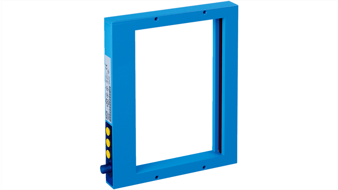 Griglia luminosa Sick FLG2-20012011, rilevamento 200 mm, separazione fasci 2 mm, alloggiamento metallico, IP65, dimensioni 230x182x25 mm.