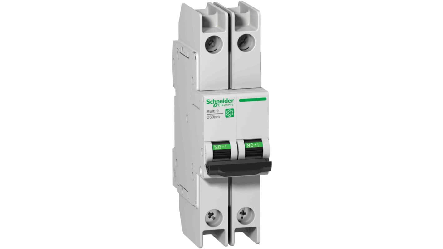 Interruttore magnetotermico Schneider Electric 2P 15A, Tipo D, montaggio su guida DIN, dimensioni 81x36x72 mm, grado di protezione IP20/IP40.