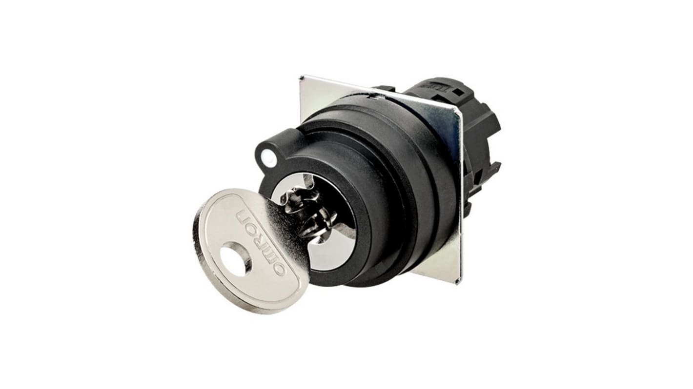 Selettore Omron A22NZ, 2 posizioni, foro di 22 mm, cornice in plastica, reset automatico a sinistra. Codice A22NZ-2BL-01BA.