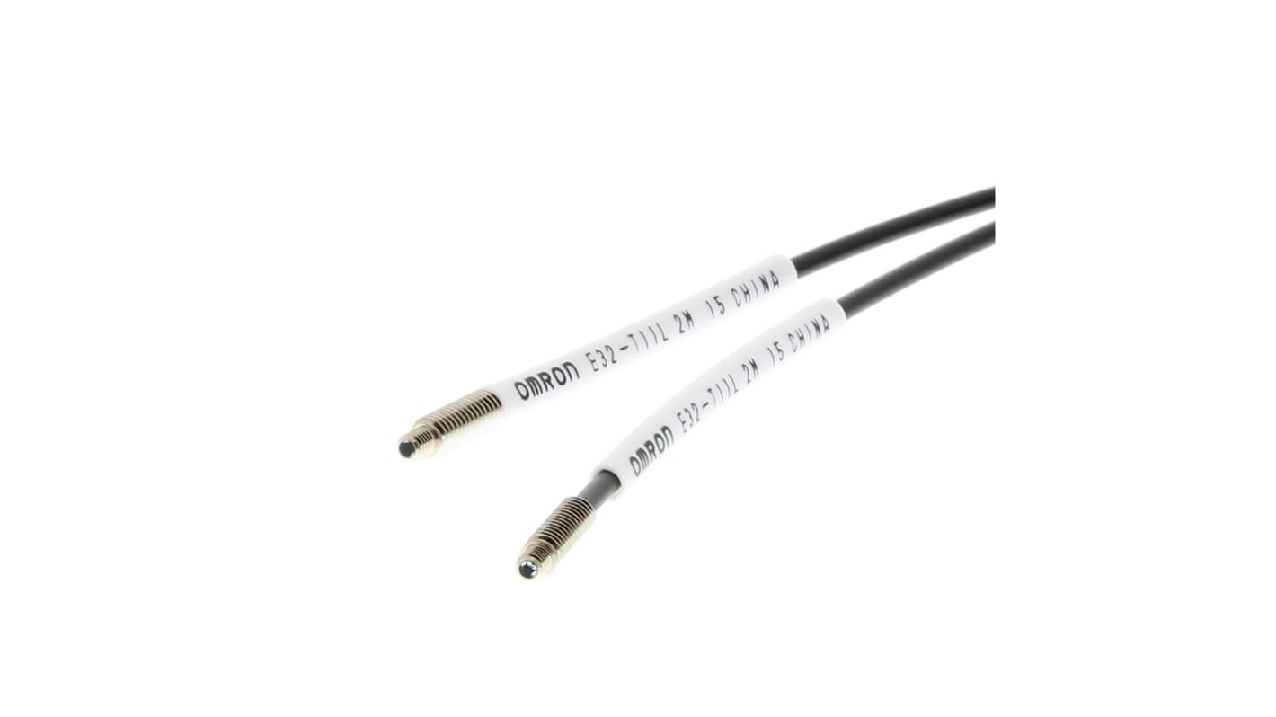 Sensore per fibre ottiche Omron E32-T11L 5M, rilevamento a fascio passante fino a 3900 mm, operante da -40 a 70 °C.