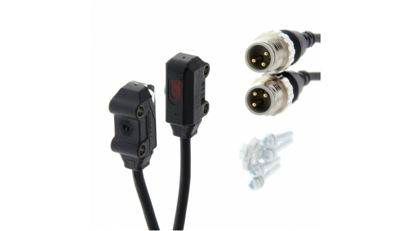 Sensore fotoelettrico Omron E3T-ST13-M5J 0.3M, rettangolare, rilevamento fino a 1 m, uscita PNP, grado di protezione IP67.