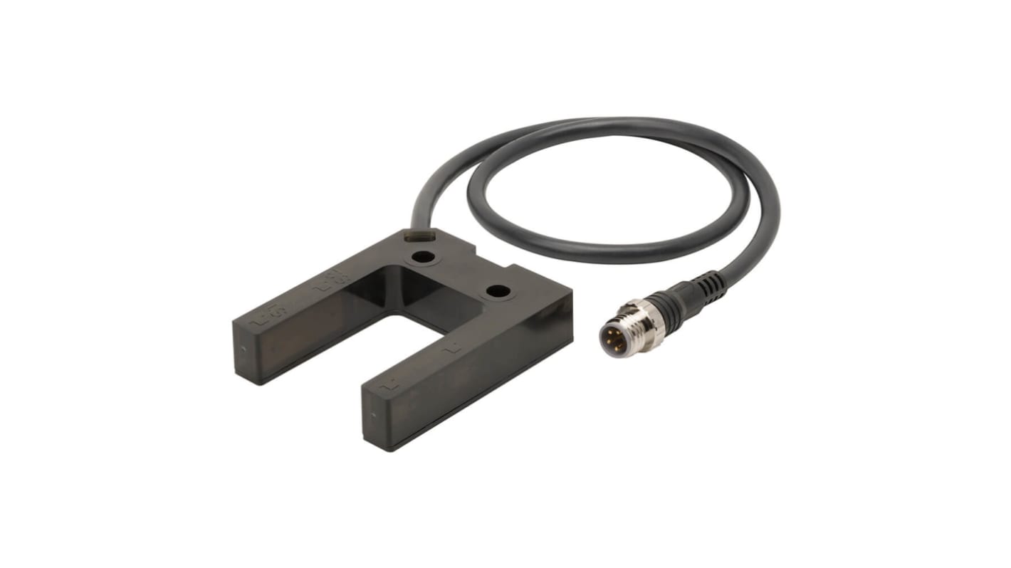 Sensore fotoelettrico a forcella Omron E3Z-G81-M3J, rilevamento diretto a 25 mm, uscita PNP, connettore M8 a 4 pin.