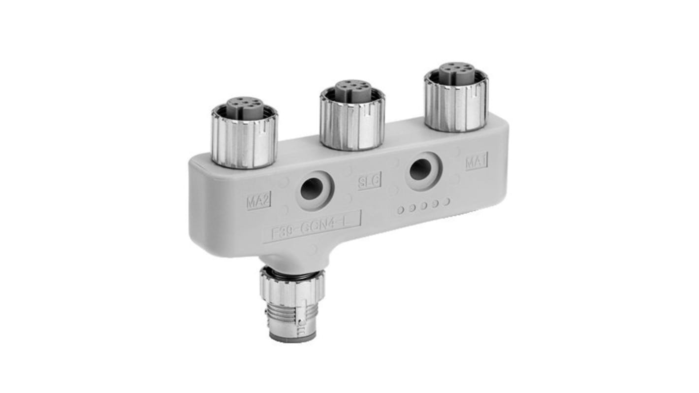 Set connettore Omron F39-GCN4-L per sensori di sicurezza, compatibile con attuatore di muting F3W-ma, facile da installare.