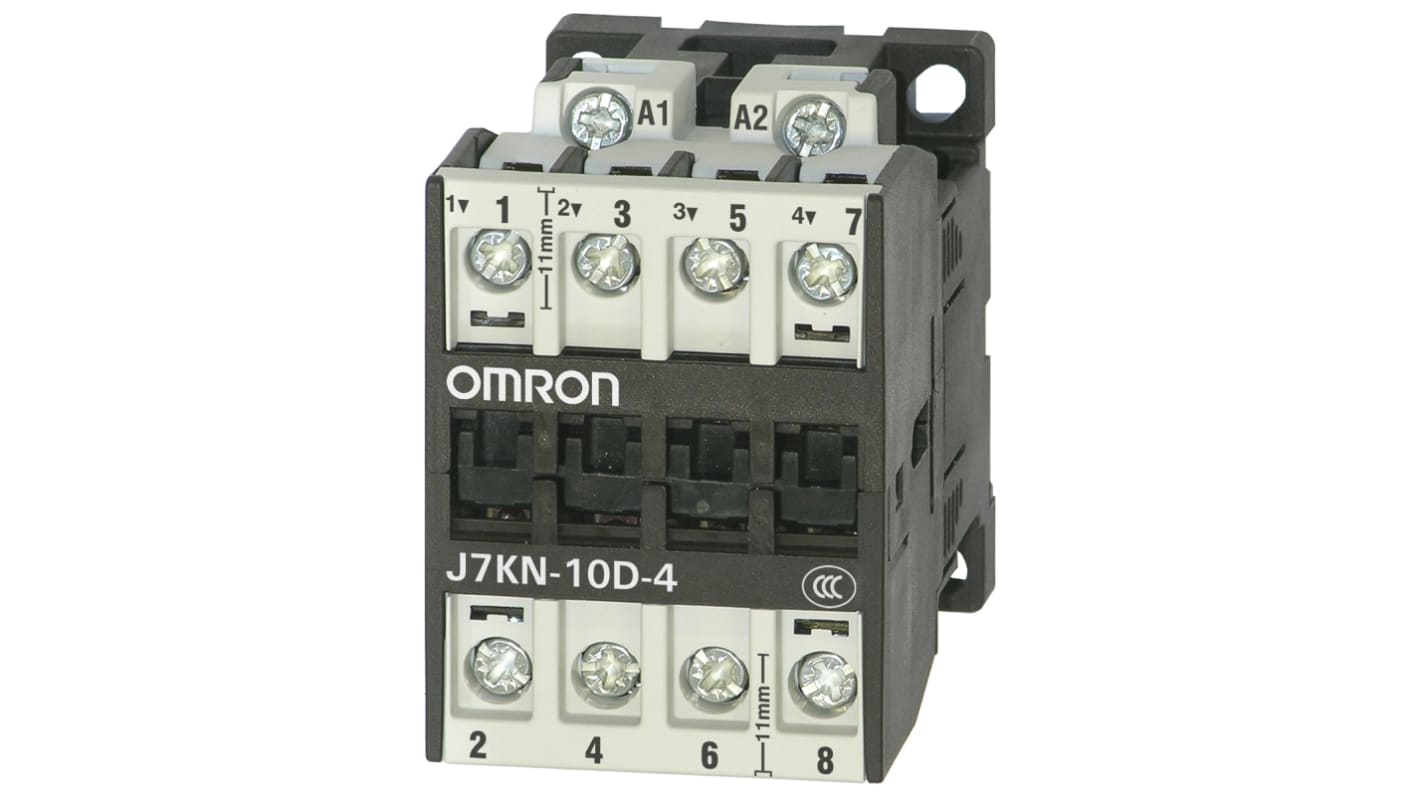 Contattore Omron J7KN-10D-4 230, 4 poli, 25 A, 4 kW, bobina 230 V c.a., conforme agli standard globali.