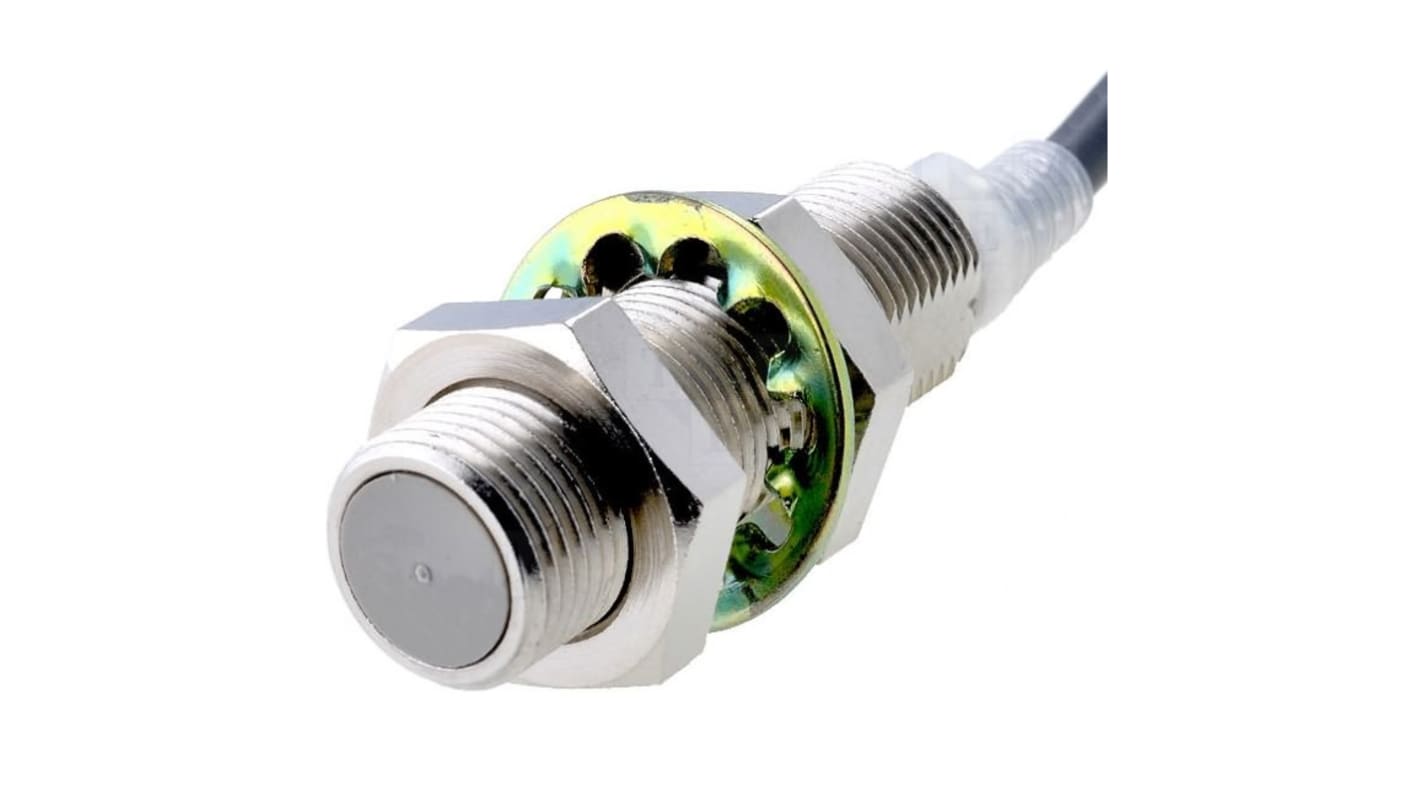 Sensore di prossimità induttivo cilindrico Omron E2E-X2Y2 2M, NC, M12 x 1, rilevamento 2 mm, cavo 2 m, grado di protezione IP67.