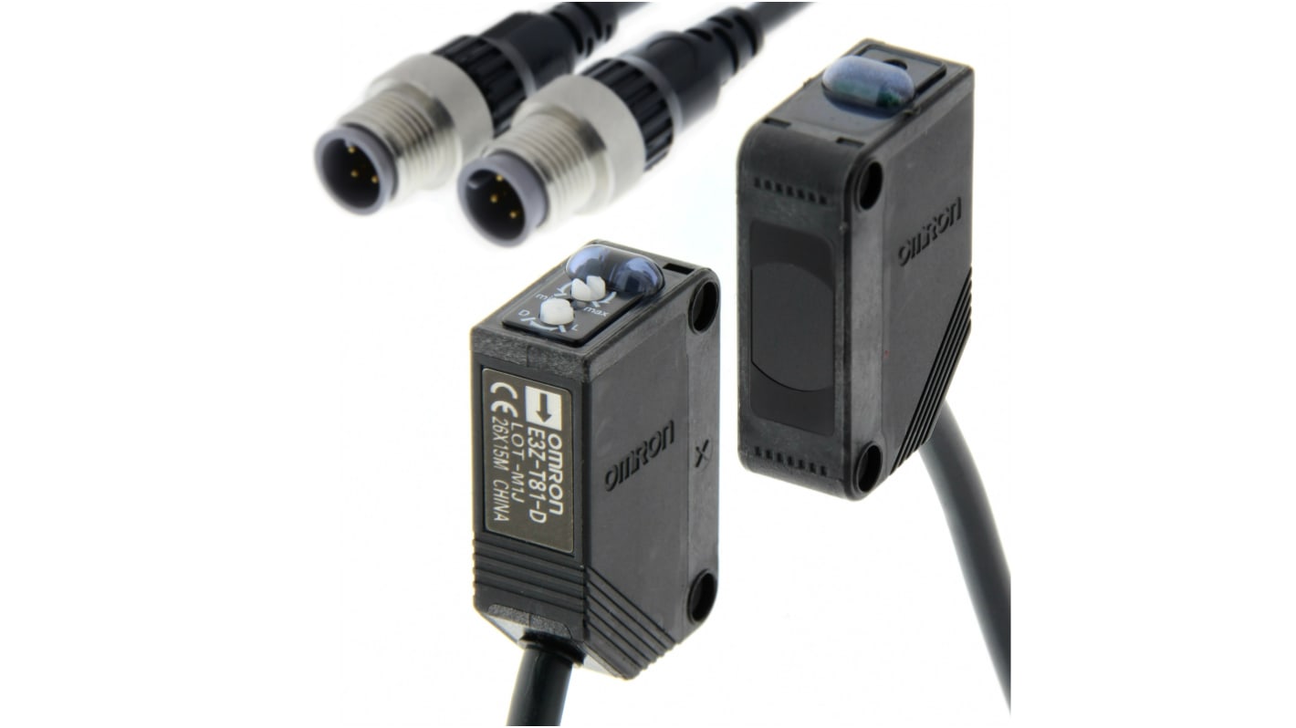 Sensore fotoelettrico Omron E3Z-T81-M1TJ-IL3 0.3M, rilevamento diretto fino a 15 m, uscita PNP, connessione pigtail M12.