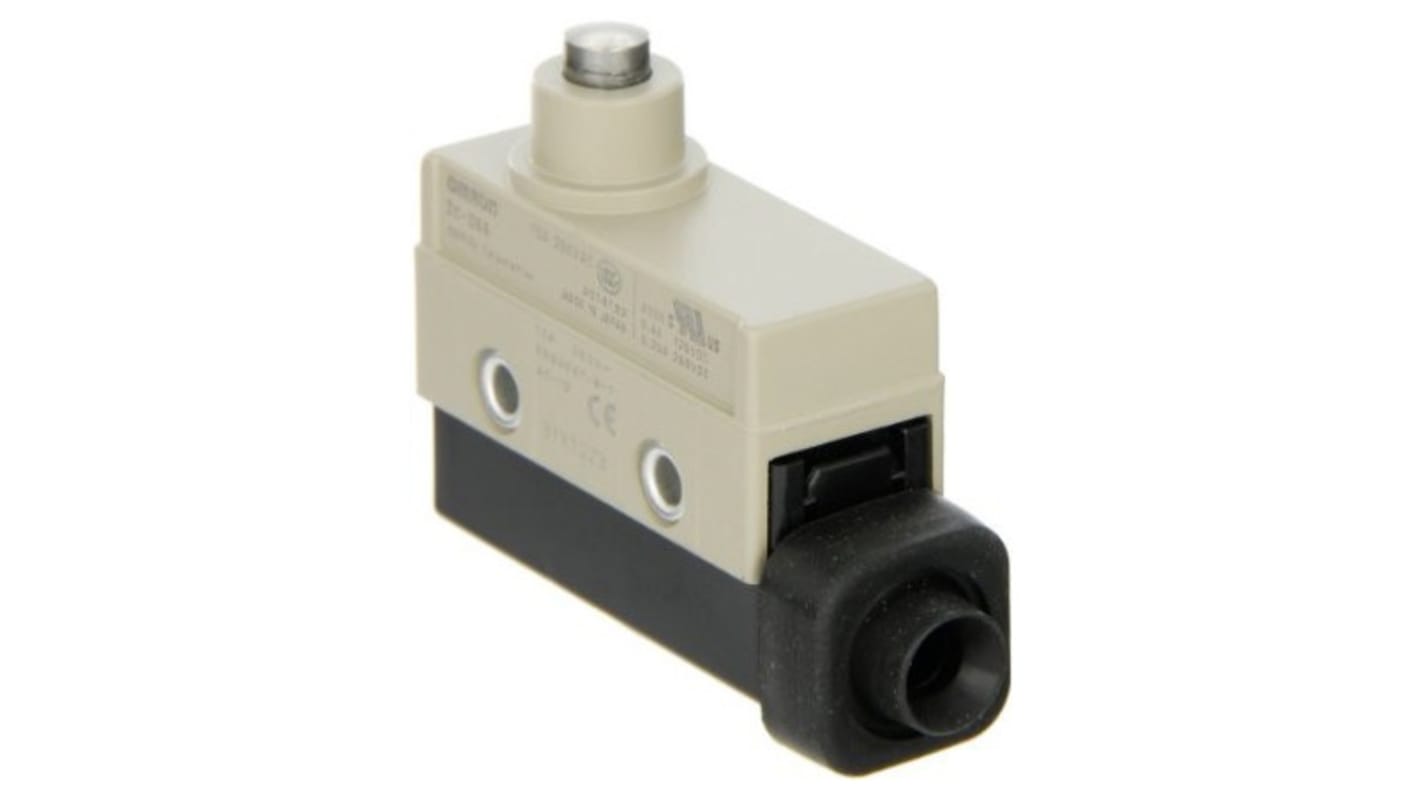 Interruttore Omron ZC-D55, pistone 1NC/1NA, IP67, custodia metallica, corrente 15A, tensione 240V, design compatto.