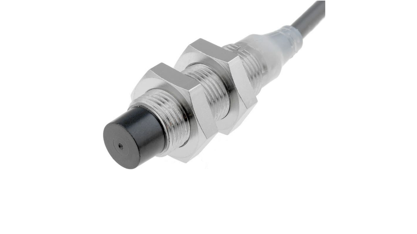 Sensore di prossimità cilindrico Omron E2A-S08KN04-WP-D1, uscita NO, rilevamento 4 mm, corpo in acciaio inox, IP67.