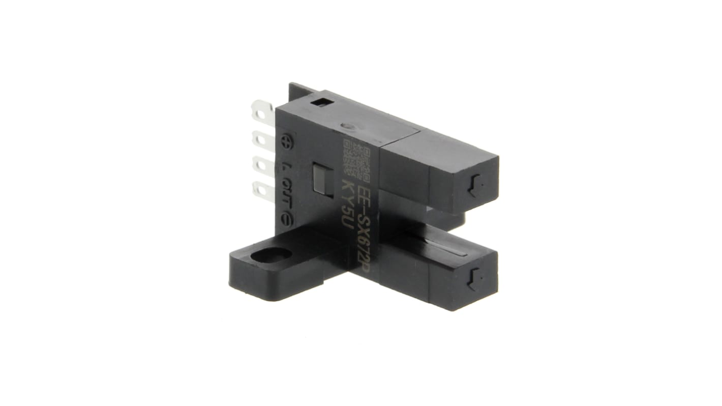 Sensore fotoelettrico Omron EE-SX672R, rilevamento diretto fino a 5 mm, uscita PNP, grado di protezione IP50.
