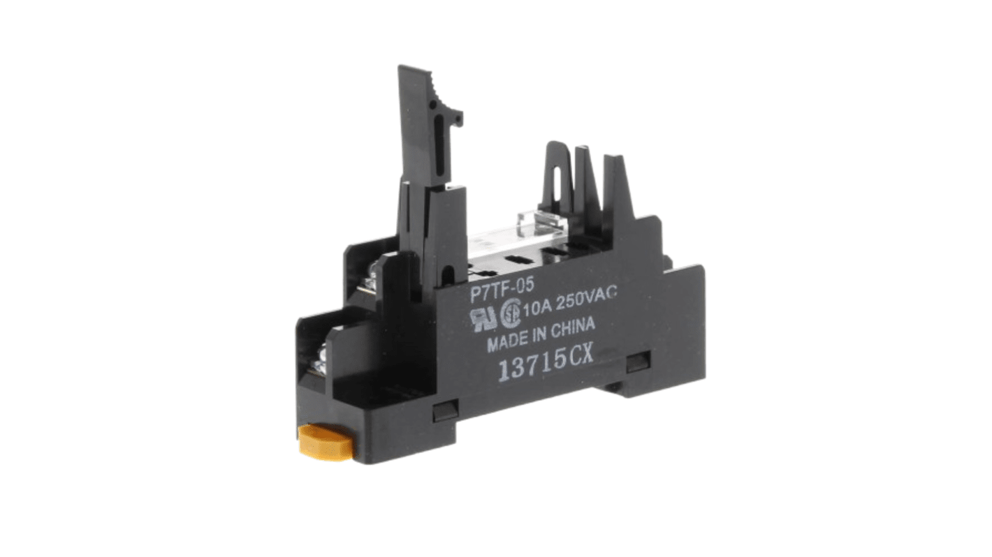 Zoccolo femmina Omron P7TF05 per relè G3TA e G7T, montaggio su guida DIN, 5 pin, morsetti a vite, tensione 24V.