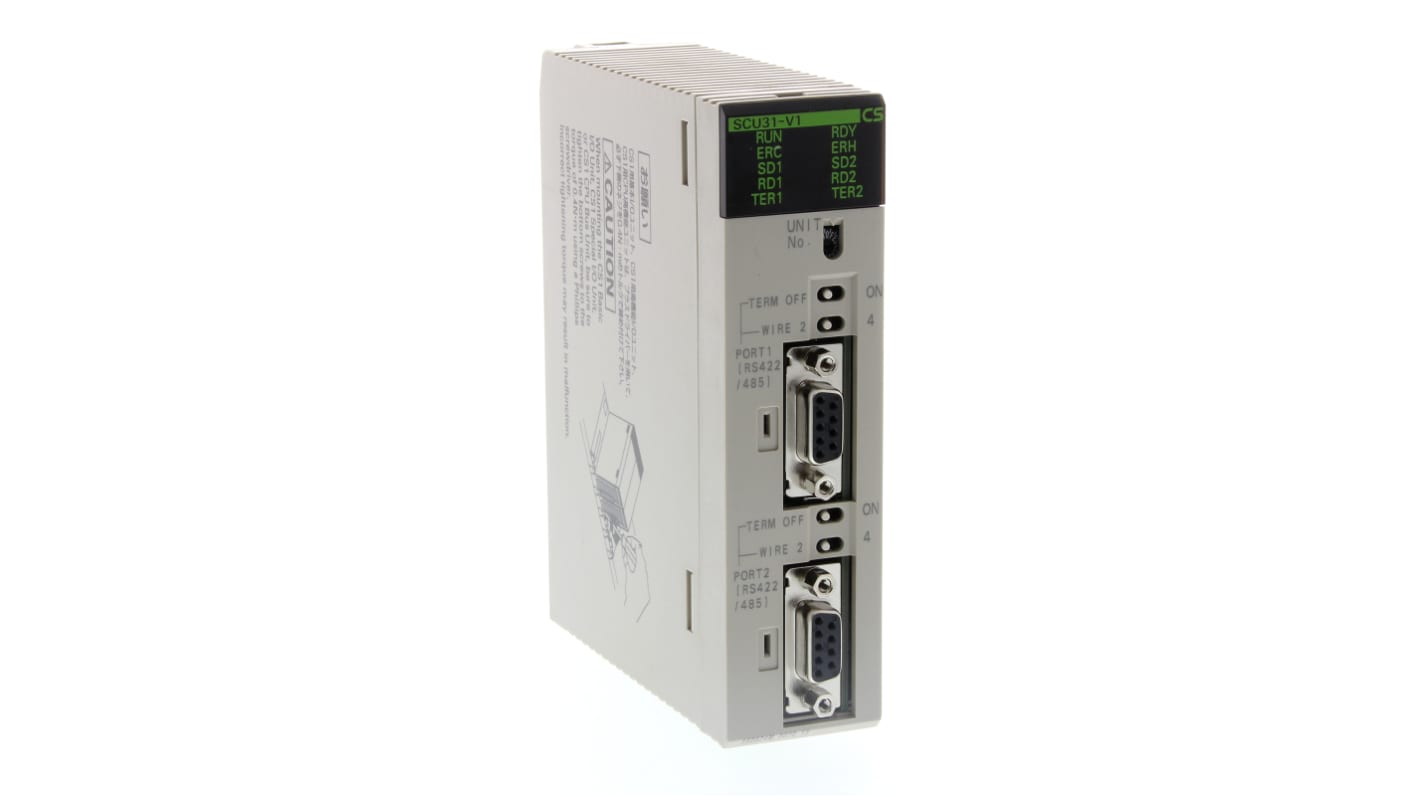 Omron CS1W-SCU31-V1, modulo di comunicazione Modbus-RTU con interfacce Ethernet e RS-232C/422/485, porta USB integrata.