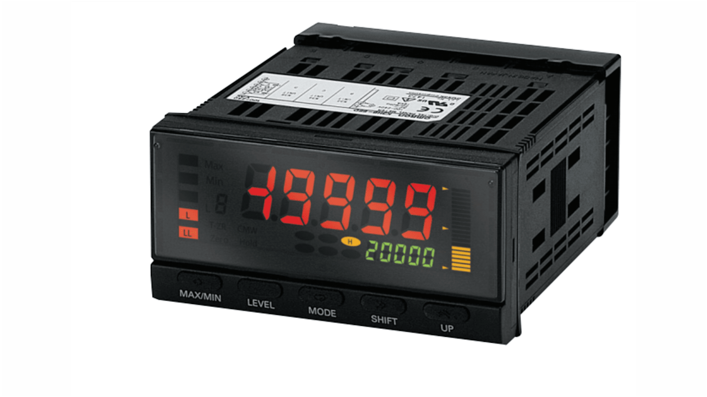 Misuratore digitale da pannello Omron K3HB-XAD 24VAC/VDC, display LCD retroilluminato, dimensioni foro 14.2mm x 5.8mm.