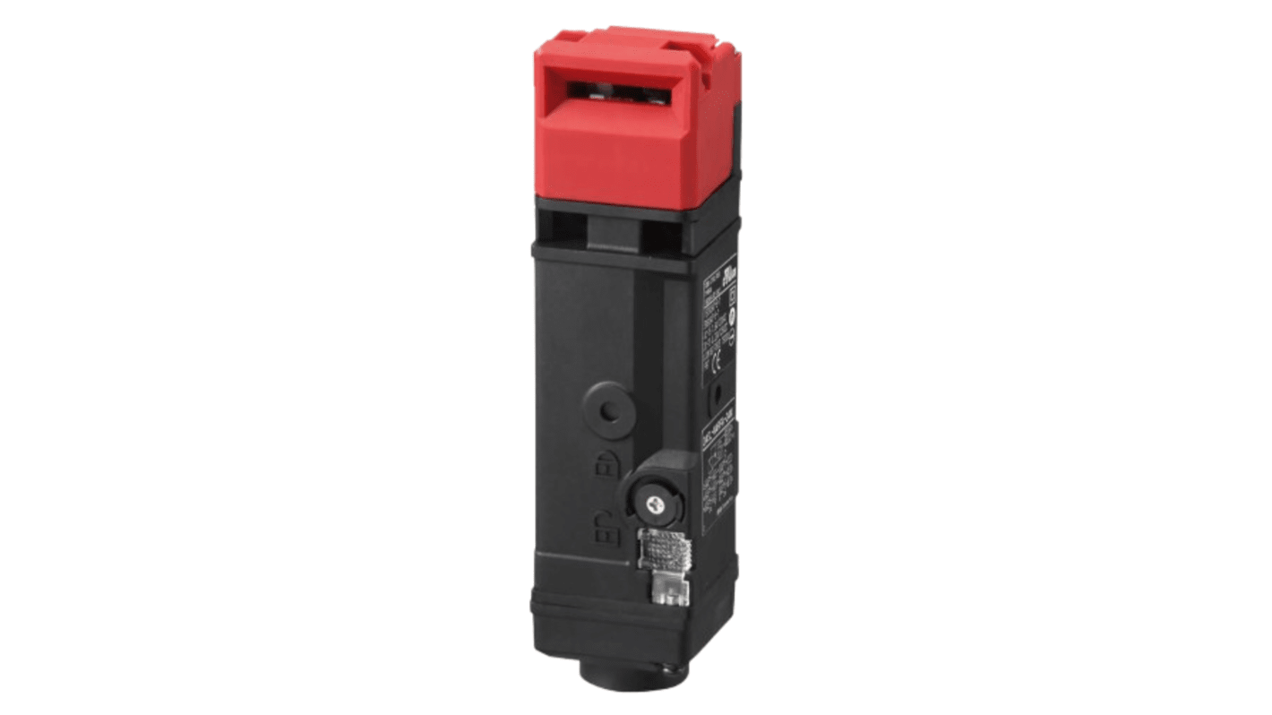 Interruttore di interblocco a solenoide Omron D4SL-N4GFG-DN, 24V cc, 3NC + 1NO, con rilascio meccanico e indicatore LED arancione.