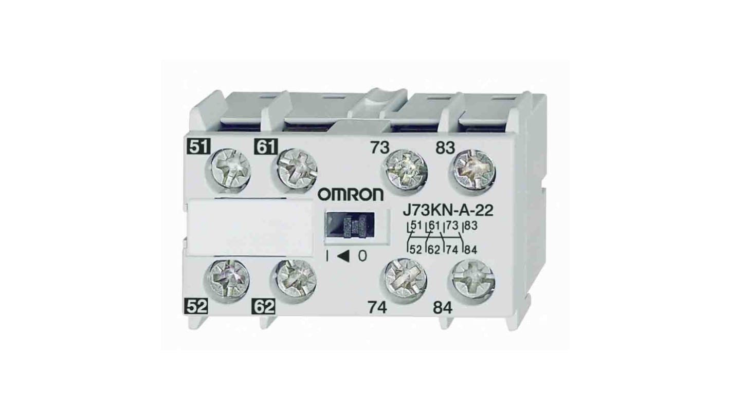 Omron J73KN-A-22, modulo contatti ausiliari con 4 contatti (2NC + 2NO), corrente 10 A, tensione 24 V, montaggio a vite.