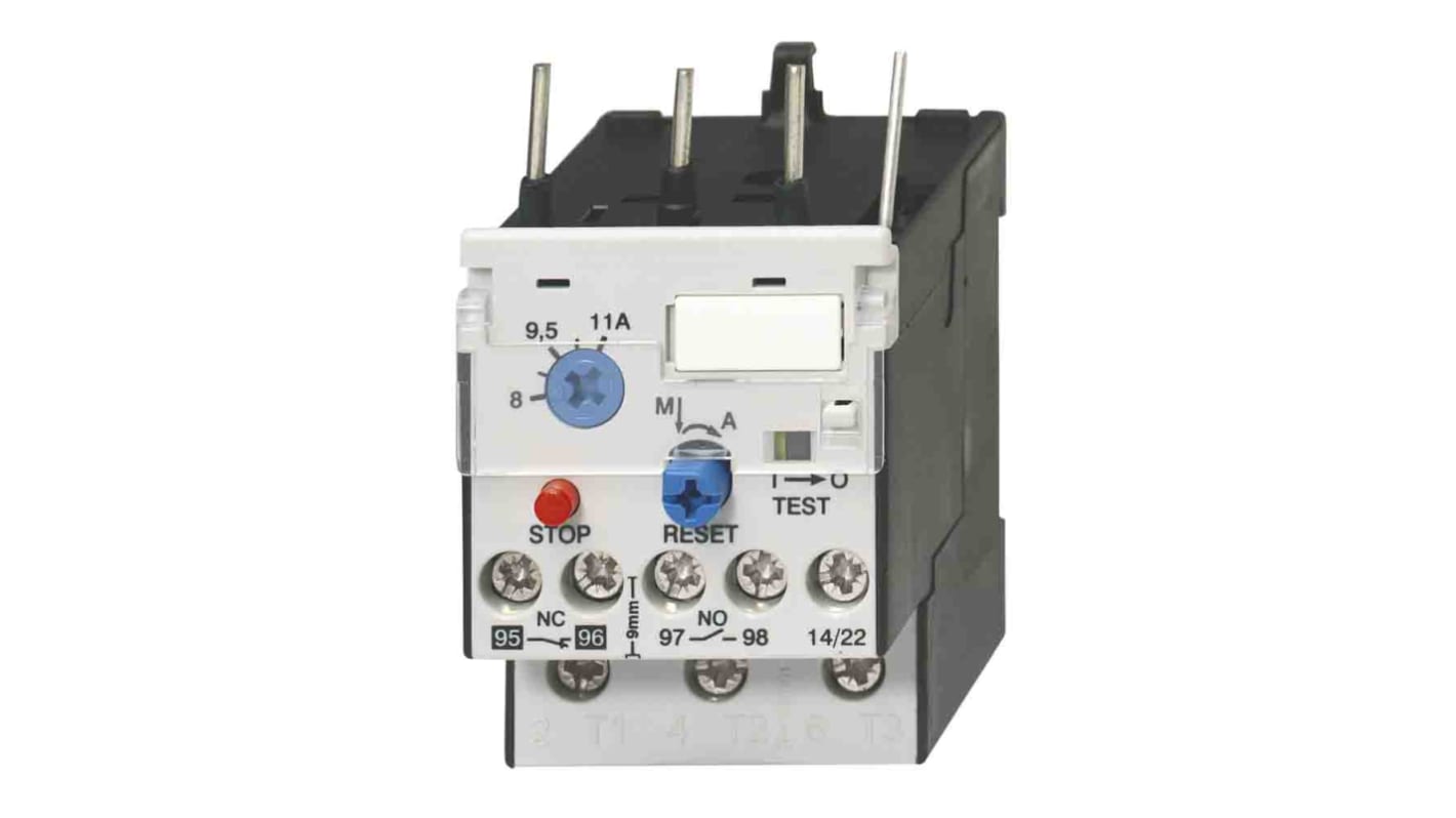 Relè termico di sovraccarico Omron J7TKN-B-9 per contattori mini motor, 6-9 A, reset manuale/automatico, 3P, 15 kW, 24 V c.c.