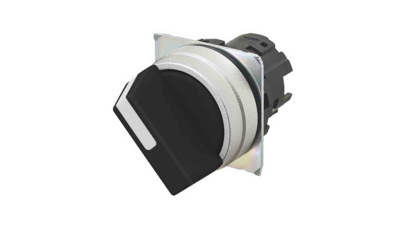 Selettore a 2 posizioni Ø 22mm Omron A22NZ-2MM-NBA, in metallo spazzolato nero opaco, compatibile con la serie A22N.