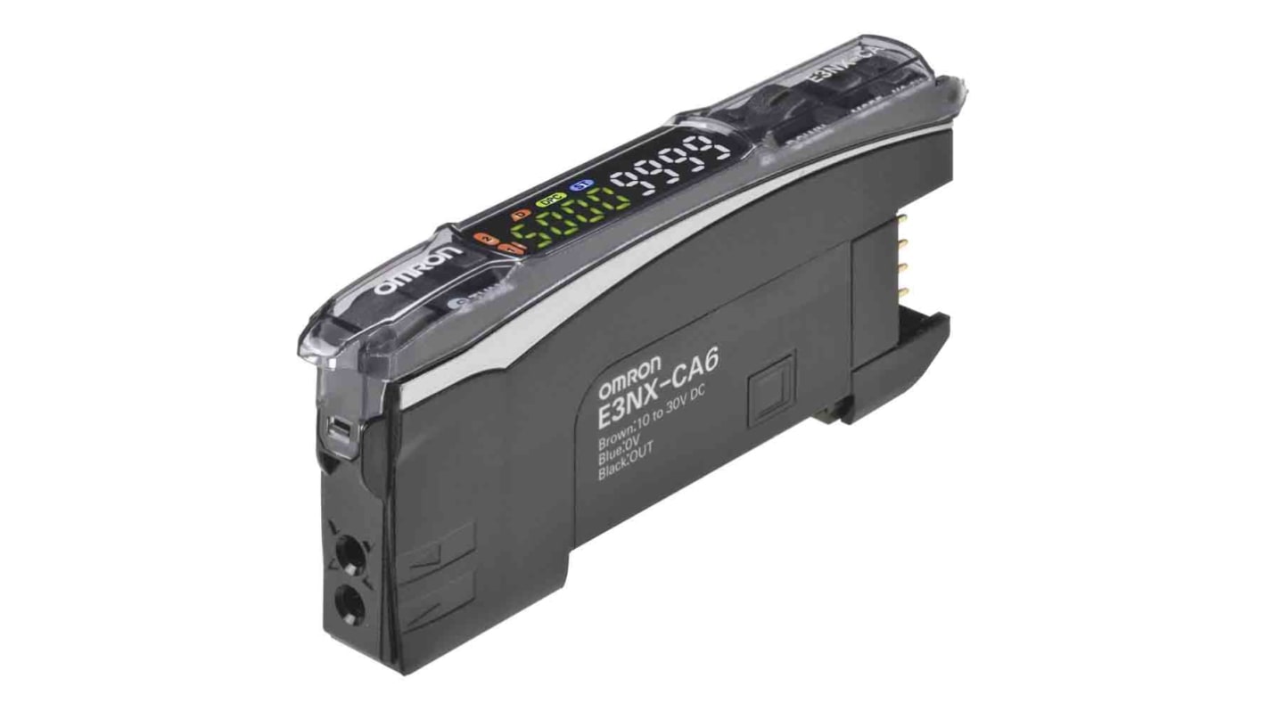 Amplificatore fibra PNP Omron E3NX-CA8, rilevamento colori, alimentazione 10-30 V, compatibile IoT.