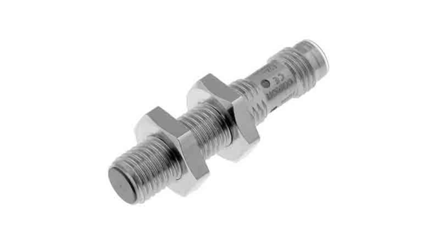 Sensore di prossimità cilindrico NPN Omron E2A-S08KS02-M3-C1, M8 x 1, rilevamento 2 mm, corpo in acciaio inox, IP67/IP69K.