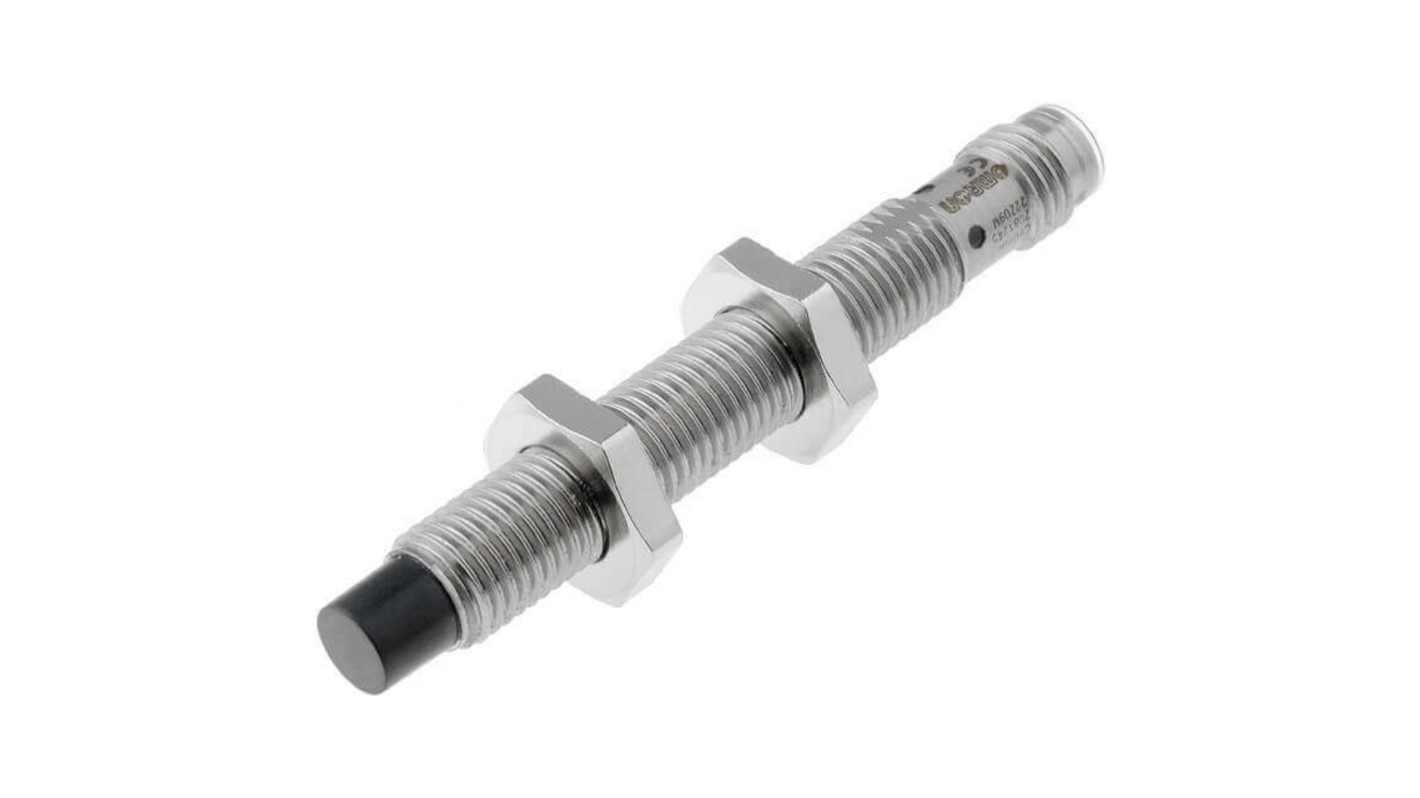 Sensore di prossimità cilindrico PNP Omron E2A-S08LN04-M5-B1, rilevamento 4 mm, corpo in acciaio inox, connettore M8 a 3 pin, IP67/IP69K.