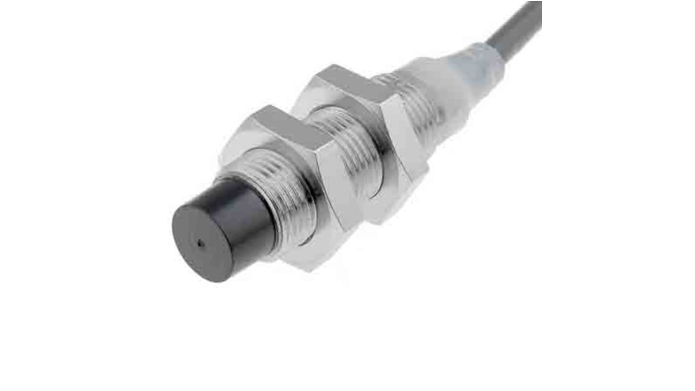 Sensore di prossimità cilindrico PNP Omron E2A-S12KN08-WP-B1, rilevamento 8 mm, corpo in acciaio inox, precablato 2 m, IP67/IP69K.