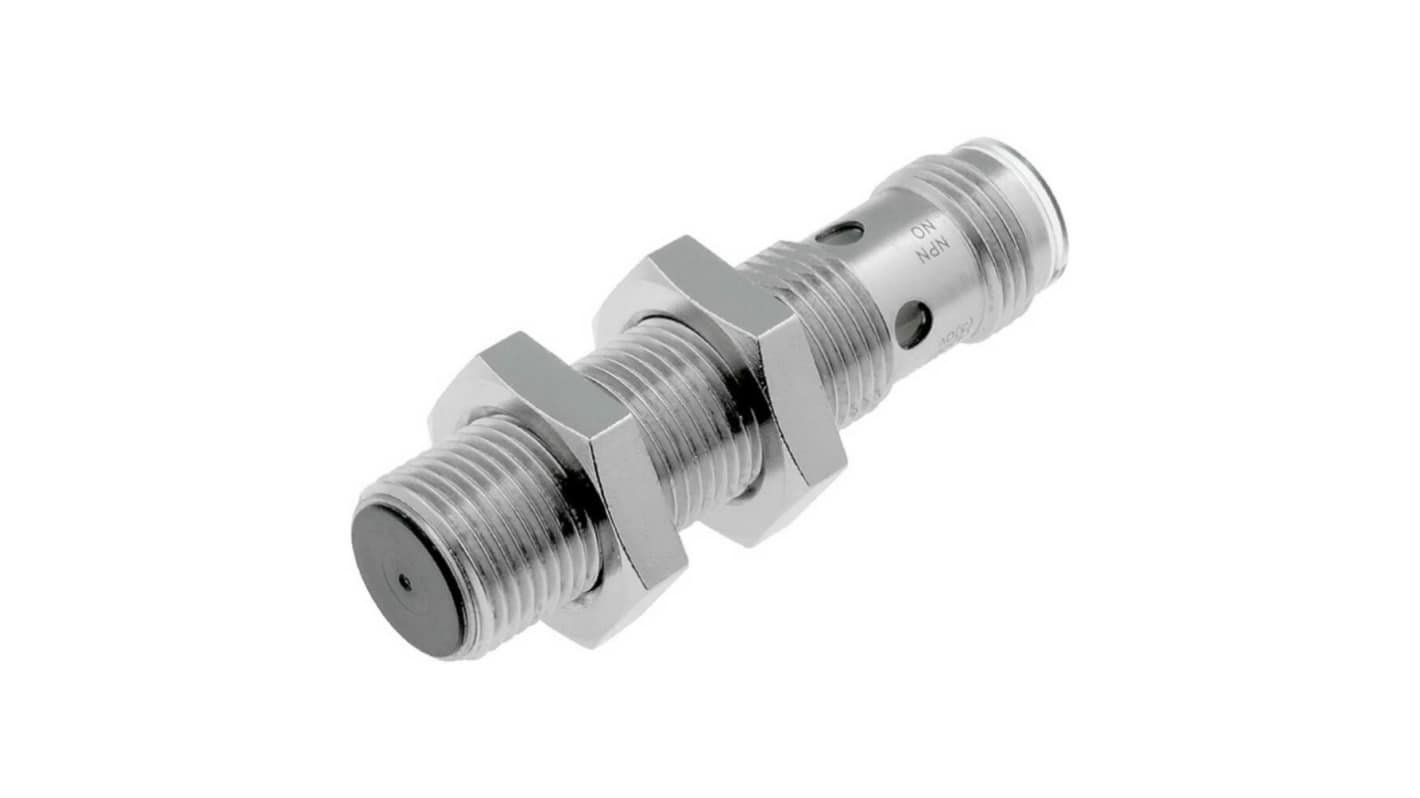 Sensore di prossimità cilindrico PNP Omron E2A-S12KS04-M1-B2, rilevamento a 4 mm, connettore M12, corpo in acciaio inox, IP67/IP69K.