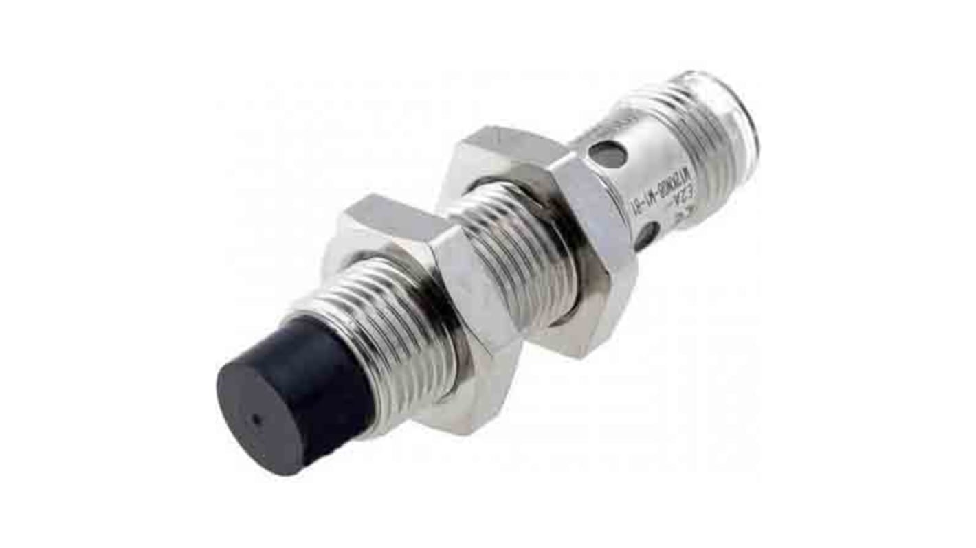 Sensore di prossimità cilindrico PNP Omron E2B-M12KN05-M1-B2, rilevamento 5 mm, corpo corto, connettore M12, IP67.