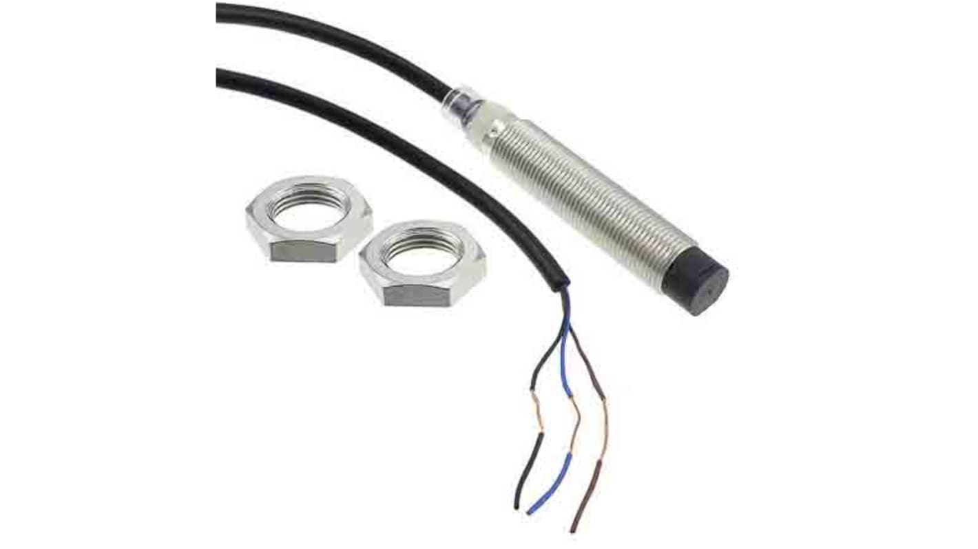 Sensore di prossimità cilindrico NPN Omron E2B-M12LN08-WP-C1 2M, rilevamento 8 mm, cavo 2 m, grado di protezione IP67.