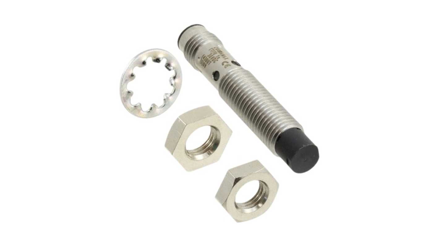 Sensore di prossimità cilindrico PNP Omron E2B-S08KN02-MC-B1, M8 x 1, rilevamento 2 mm, corpo in acciaio inox, IP67.