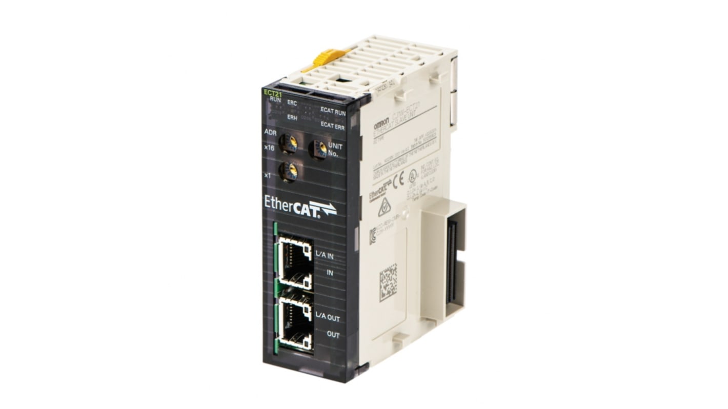 Modulo I/O Omron CJ1W-ECT21, unità slave EtherCAT con connettore RJ45, progettato per sistemi CJ1.