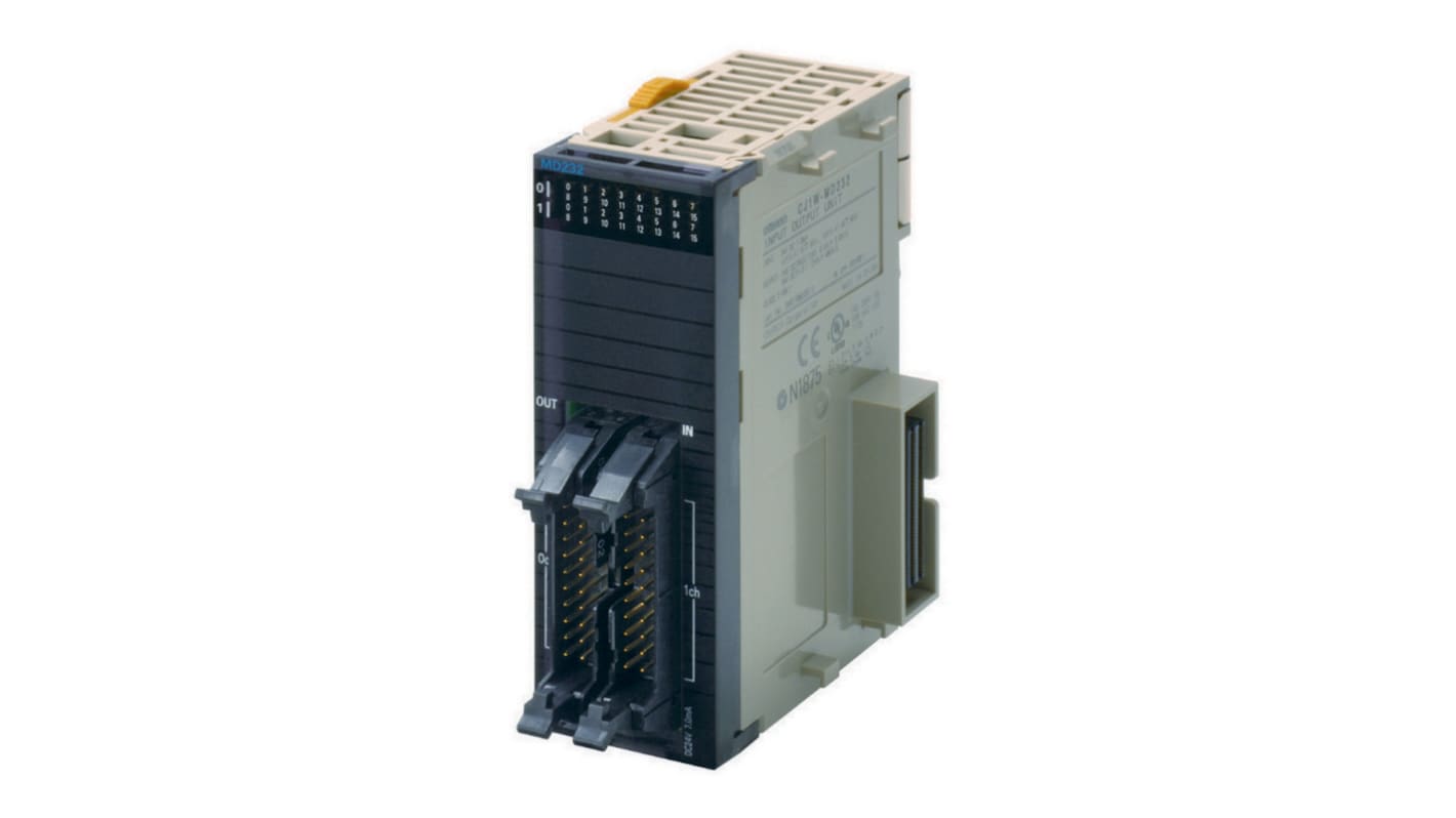 Modulo I/O Omron CJ1W-MD233, unità digitale con 16 ingressi e 16 uscite a transistor, compatibile con CJ1W.