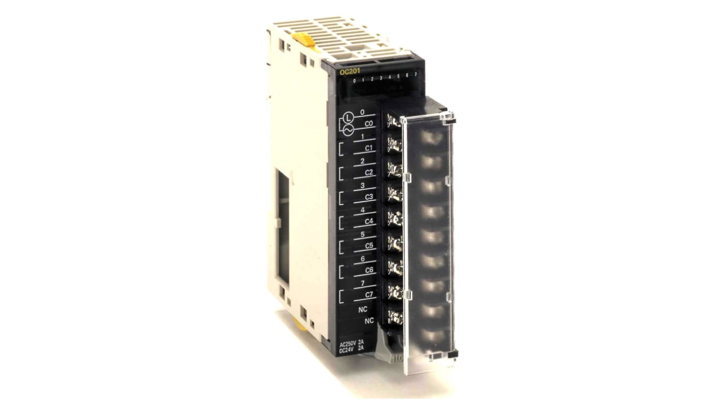 Modulo I/O Omron CJ1W-OA201, unità di uscita digitale con 8 uscite triac, tensione 250 V c.a., connessione a vite.