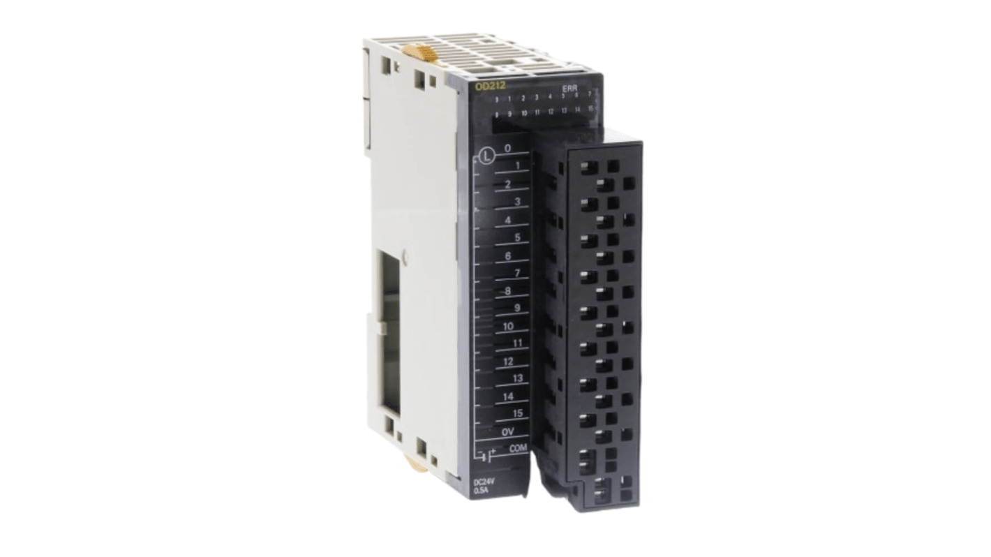 Modulo I/O Omron CJ1W-OD212(SL) con 8 uscite digitali, tensione 250 V c.a., montaggio senza viti M3, porte USB ed Ethernet.