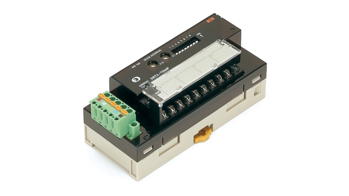 Omron DRT2-TS04P, unità di ingresso per CRT1B con 4 ingressi per termometro a resistenza e display visibile.