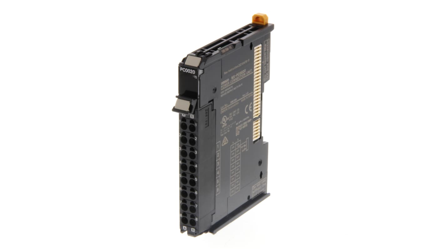 Unità I/O Omron NX-PC0020 per accoppiatore EtherCAT, 16 terminali, 4 A per terminale, dimensioni 12 x 100 x 71 mm.