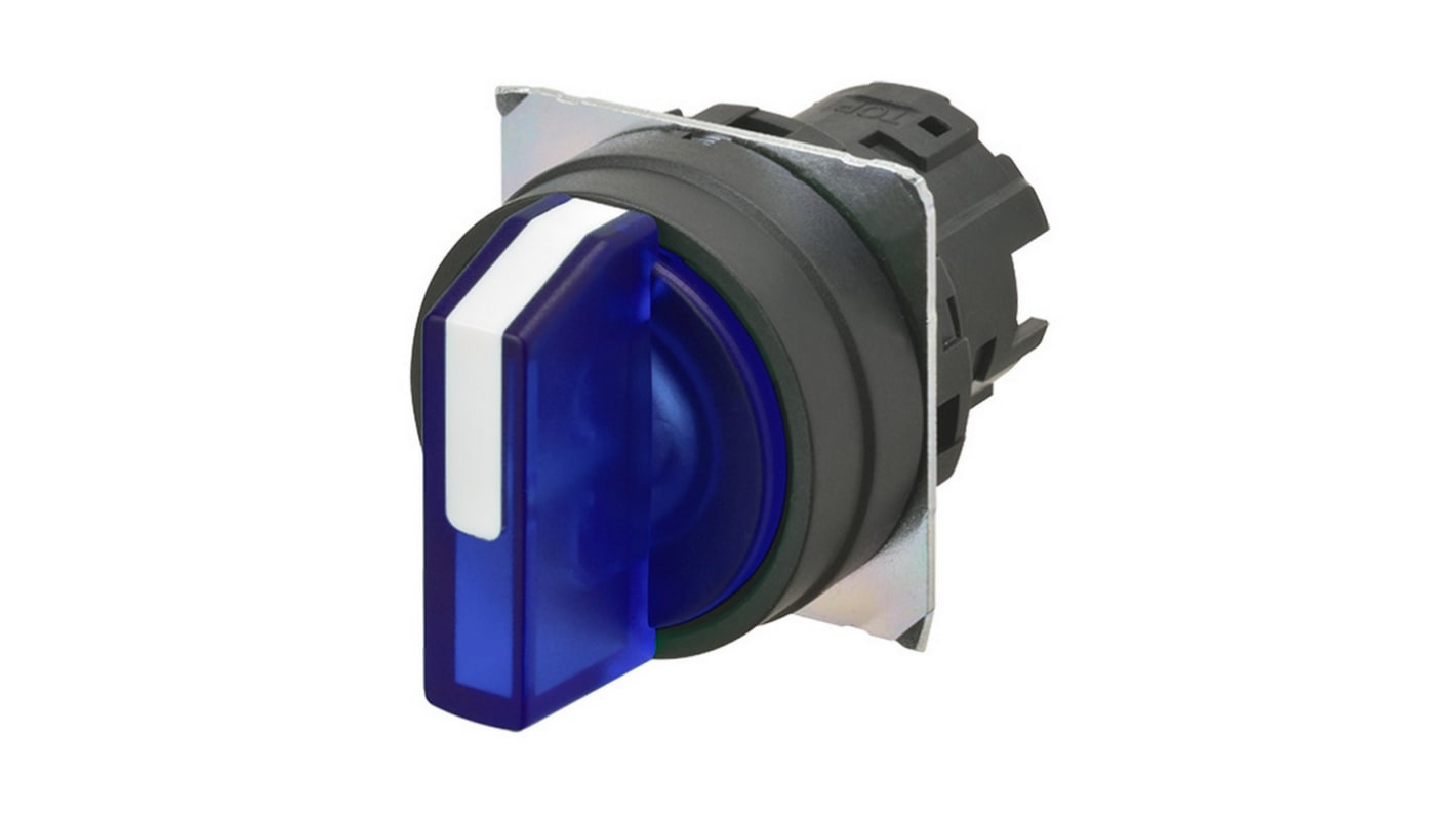 Selettore Omron A22NZ-3BB-TAA, 3 posizioni, diametro foro 22mm, grado di protezione IP66, montaggio su collare.