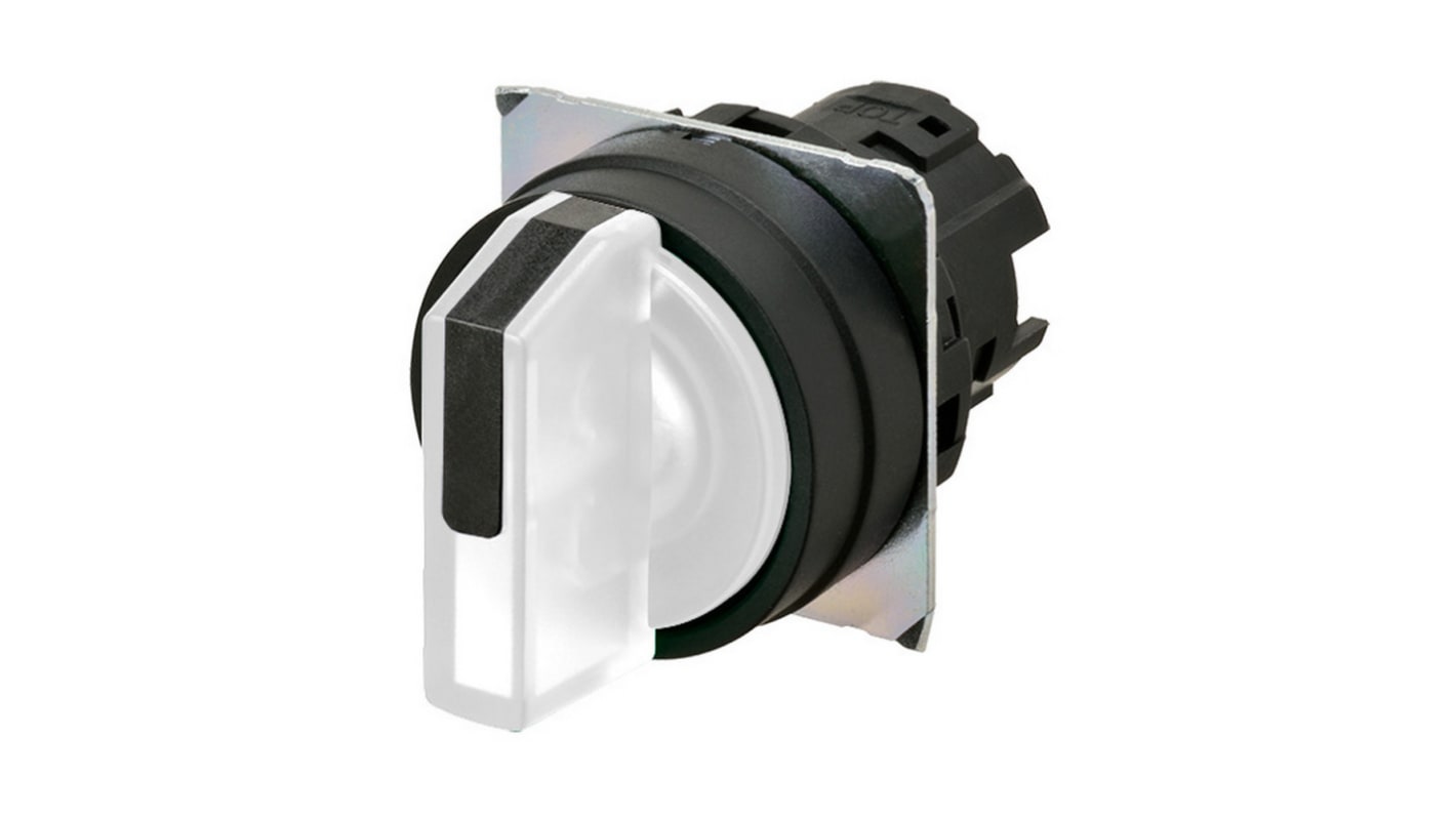 Selettore a 3 posizioni Omron A22NZ-3BM-TWA, diametro foro 22mm, attivazione manuale, grado di protezione IP66.