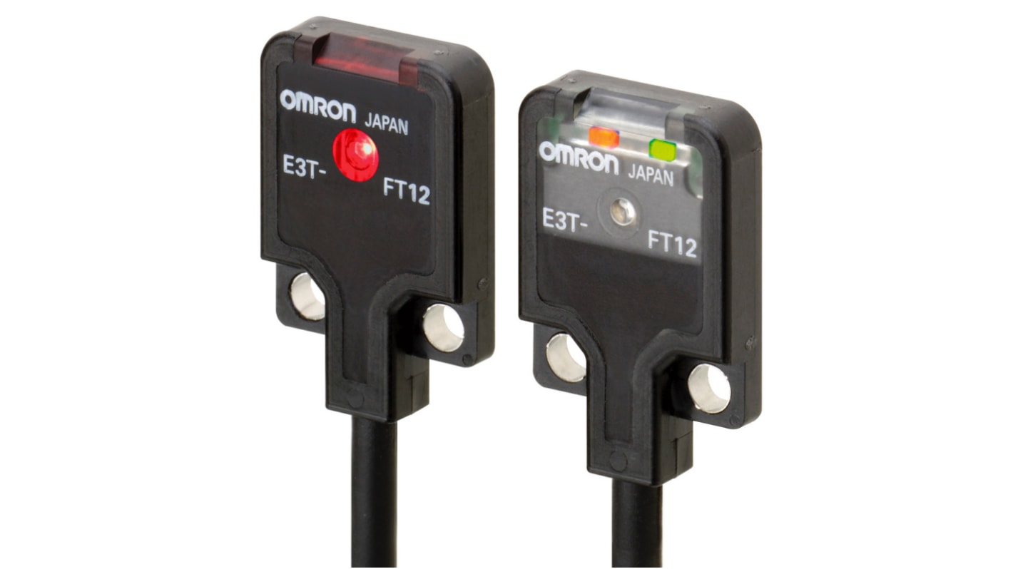 Omron E3T-FT11 2M, sensore fotoelettrico a fascio diretto, rilevamento fino a 500 mm, design compatto, grado di protezione IP67.