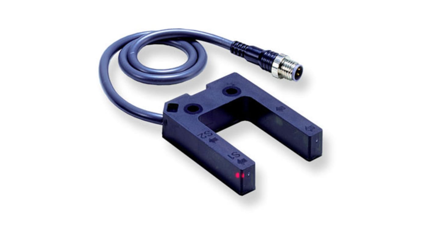 Sensore fotoelettrico a forcella Omron E3Z-G81-M1J-1 0.3M, rilevamento a fascio diretto, gamma 25 mm, uscita PNP, connettore M12, IP64.