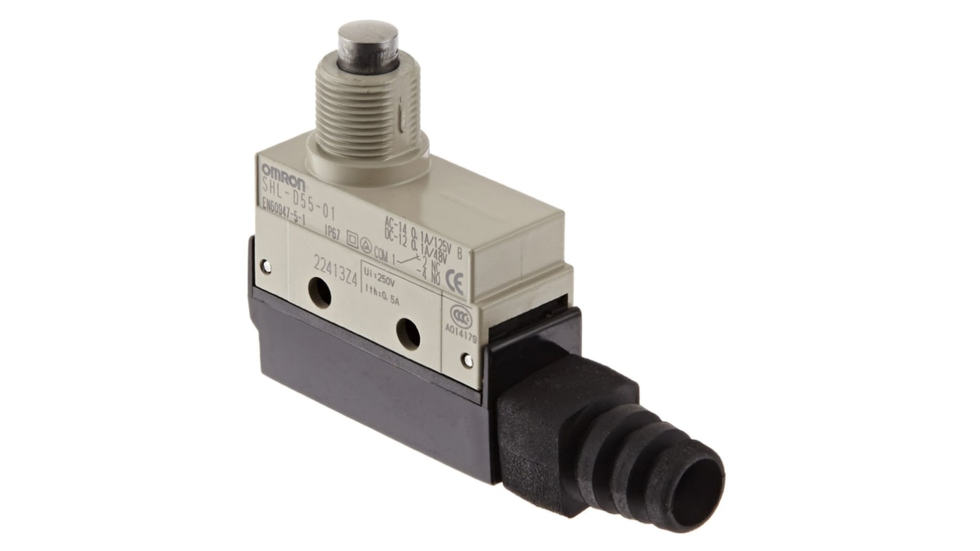 Interruttore di fine corsa Omron SHL-D55-01, stantuffo SPDT, protezione IP67, corrente 0,1A, tensione 125V ca.