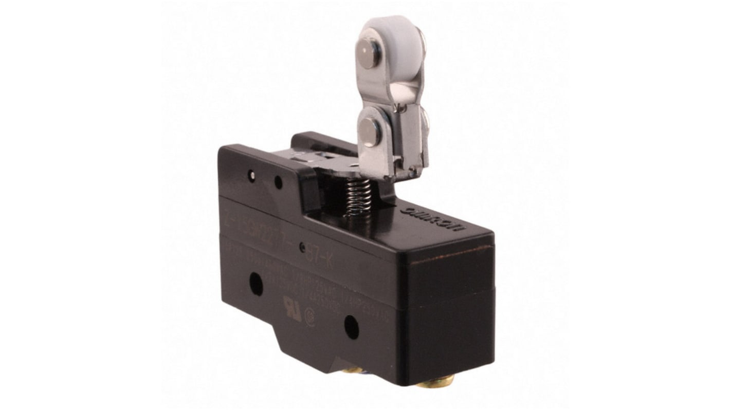 Interruttore di fine corsa Omron Z-15GW2277-B, leva a rullo SPDT, 15A, 500V, protezione IP00, temperatura -25/+80°C.