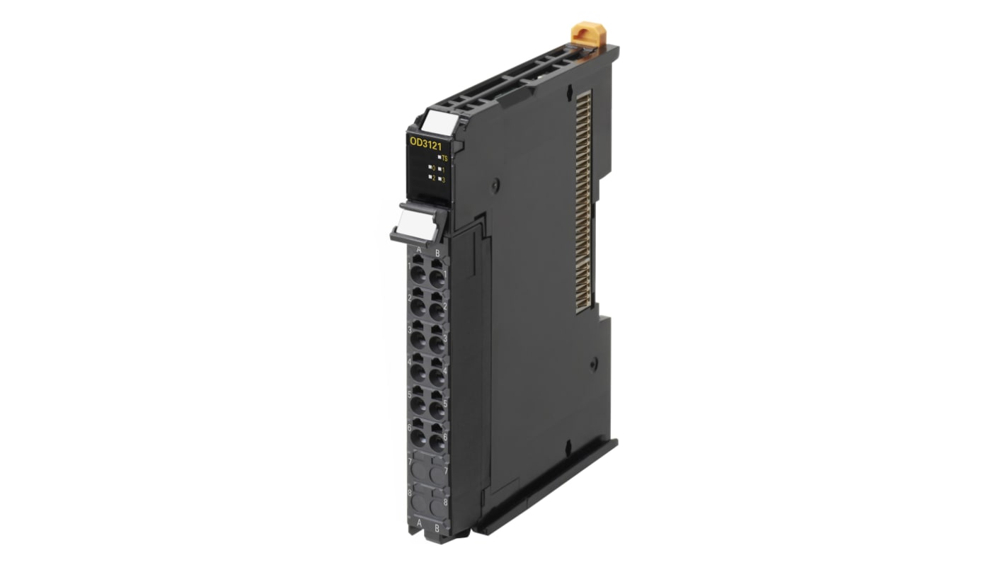 Unità I/O Omron NX-DA3605 per automazione Sysmac, con 4 uscite analogiche e compatibilità EtherCAT.