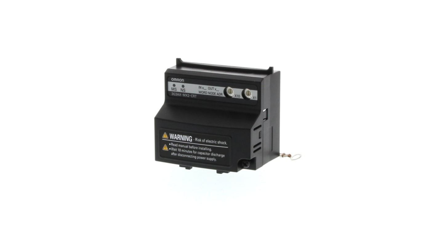 Modulo I/O Omron 3G3AX-MX2-CRT-E per inverter MX2, con comunicazioni Modbus RS-485 e protezione IP20.