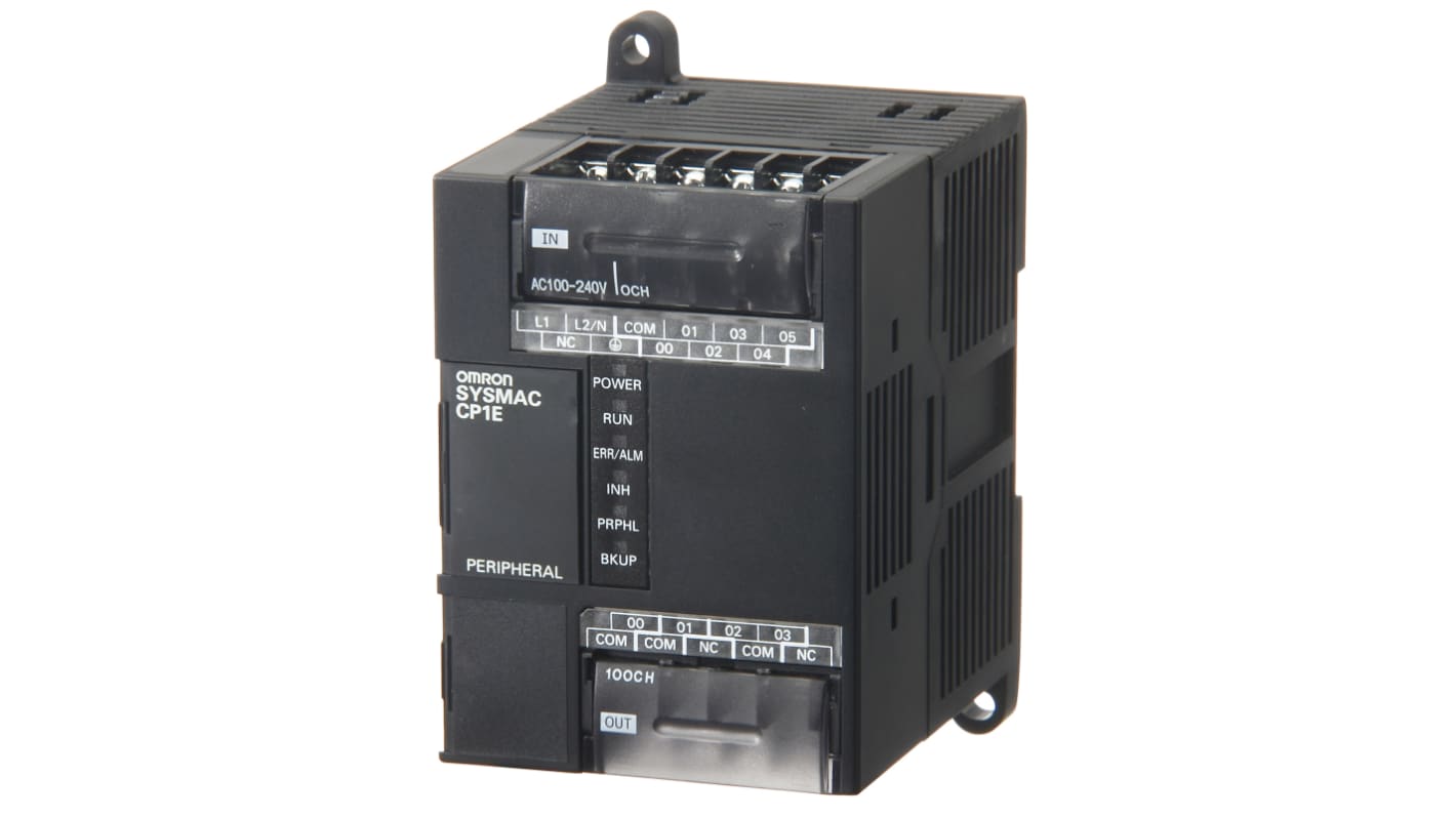 Omron CP1E-E10DR-A, unità PLC con 6 ingressi digitali, 4 uscite relè e programmazione a fasi 2K.